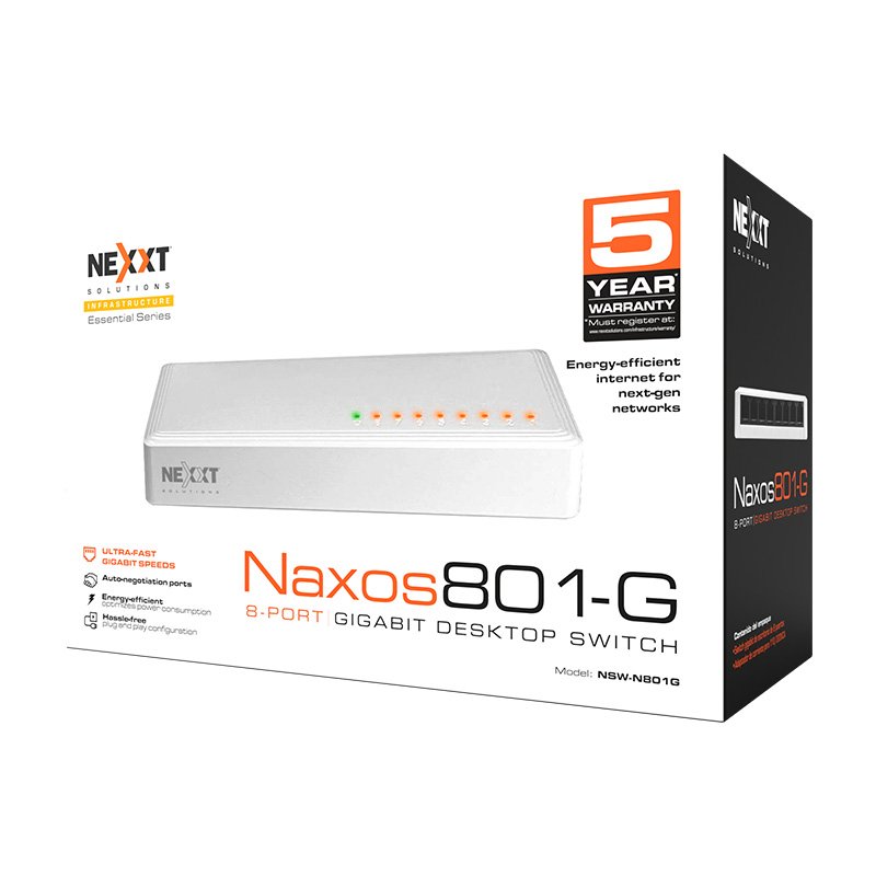 Switch Nexxt Naxos801-G Gigabit de 8 puertos para oficina - Imagen 2